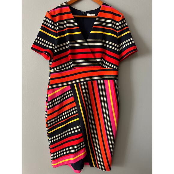 Cato Women’s Striped Fit & Flare Dress Size 16 Multicolor Short Sleeve V-Neck - Picture 1 of 5